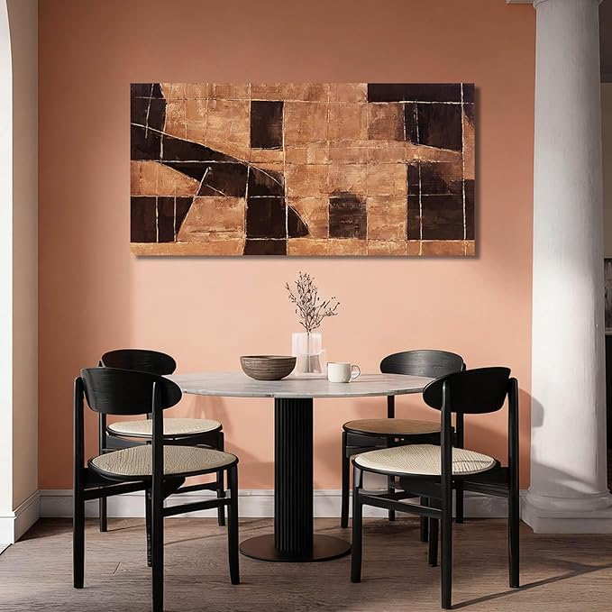 LEVERUP Geometric Block Wall Artwork Gold Canvas Wall Pictures Modern Abstract Wall Decor for Living Room Office Hotel 20×40 Inch Hallway Decorations
