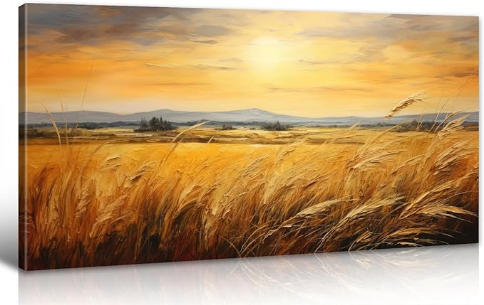 DJSYLIFE Large Farmhouse Wall Decor Wheat Landscape Oil Painting Prints, Crops Kitchen Field Canvas Wall Art，Modern Neutral Traditional Home Decor,Country Living Room Bedroom Decor 20"x40"
