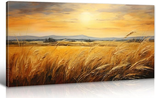 DJSYLIFE Large Farmhouse Wall Decor Wheat Landscape Oil Painting Prints, Crops Kitchen Field Canvas Wall Art，Modern Neutral Traditional Home Decor,Country Living Room Bedroom Decor 20"x40"