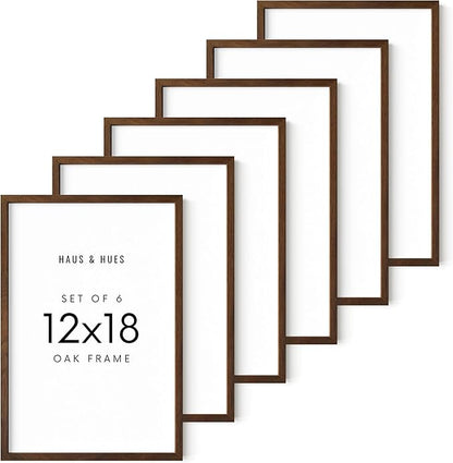HAUS AND HUES Walnut Oak 12x18 Picture Frame - Standalone Natural Wood Frame, Set of 6