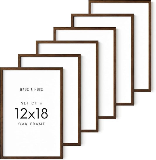 HAUS AND HUES Walnut Oak 12x18 Picture Frame - Standalone Natural Wood Frame, Set of 6
