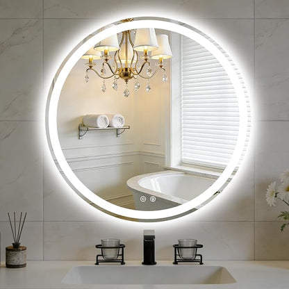 NEWBULIG 36 Inch Round LED Bathroom Wall Mirror with Lights, Light up Vanity Bathroom Mirror for Over Sink, Anti-Fog and Dimmable, Front Light and Backlit, Memory Function, Shatter-Proof, White