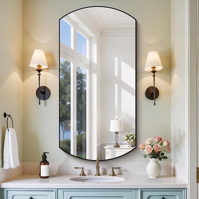 COFENY Bathroom Mirror, 24x48 Inch Black Oval Wall Mounted Mirror with Thin Metal Frame, Modern Bathroom Vanity Mirrors for Over Sink, Entryway, Living Room, Bedroom