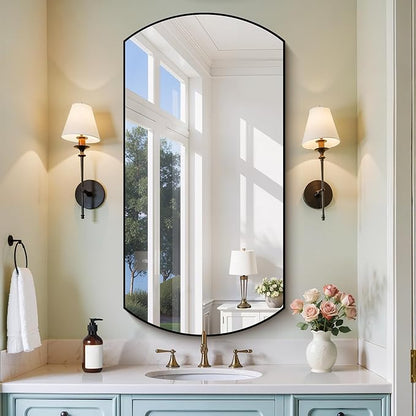 COFENY Bathroom Mirror, 24x48 Inch Black Oval Wall Mounted Mirror with Thin Metal Frame, Modern Bathroom Vanity Mirrors for Over Sink, Entryway, Living Room, Bedroom