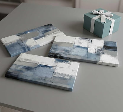 3 Pcs Navy Blue Abstract Canvas Wall Art Modern Minimalist Neutral Blue and Grey Paintings Pictures Wall Decor Poster Print Artwork for Living Room Bedroom Office Home Decoration