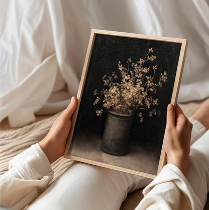 uniro Vintage Floral Wall Art Print, Moody Fall Dried Flowers Vase Wall Painting, Retro Rustic Botonical Still Life Fall Wall Decor, Vintage Posters for Room Aesthetic for Bedroom Living Room, Gothic Victorian Decor(8" x 10"-UNFRAMED)