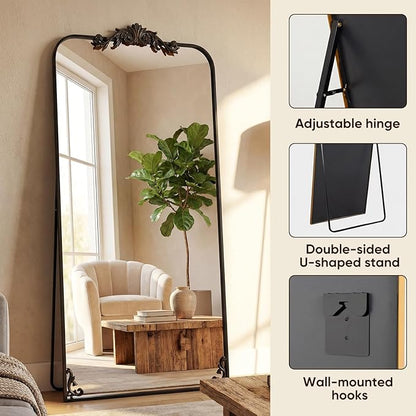 Antok Arched Full Length Mirror, 71"x32" Floor Mirror with Carved, Full Body Mirrors for HomeDecor, Standing/Halling Large Wall Mirror for Bedroom, Living Room, Cloakroom, Bronze, Luxury Style
