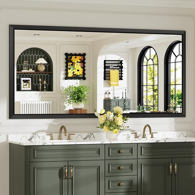 72x36 Inch Black Bathroom Mirror for Wall, Beveled Framed Rectangle Bathroom Vanity Mirrors for Over Sink, Bedroom, Living Room, Entryway, Anti-Rust, HD Tempered Glass, Horizontally/Vertically