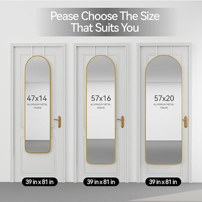SCWF-GZ 47x14 Mirror Full Length Back Door Hanging or Wall Mounted Aluminum Metal Frame Arch Mirrors for Entryway Bedroom Bathroom Dressing Living Room 47 14 inch Gold
