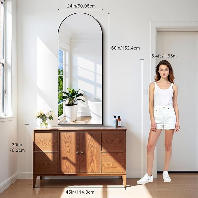 CIRCUMI Arched Wall Mirror, 24"x60" Black Arched Mirror with Tempered Glass, Metal Frame, Large Size for Bathroom, Living Room,Entryway,Over Sink, Arch Mirror for Decor,Shatterproof&Crystal-Clear