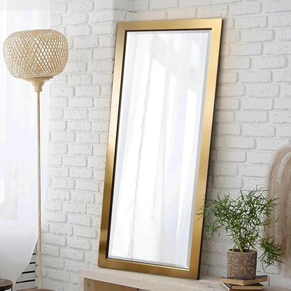 Renditions Gallery Full Length Mirror Shiny Gold Wood Frame Full Body Wall Mounted Apartment Large Vanity Standing Mirror for Bedroom Living Room Bathroom - 61"x25" LT07