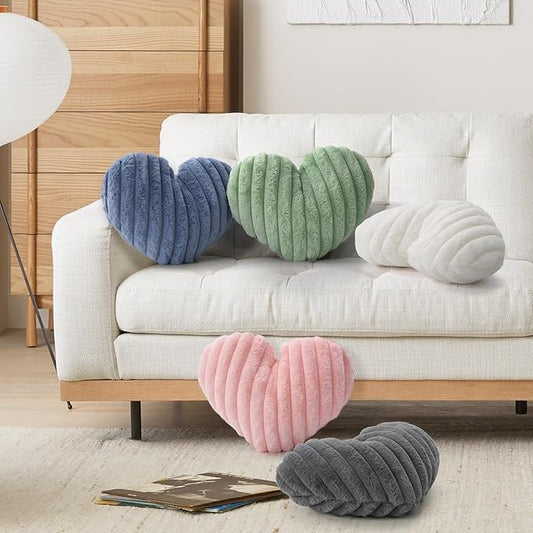 16 Inch Heart Pillow Cute Soft Decorative Throw Pillows, Heart Shaped Fluffy Faux Fur Pillows Cushions for Couch Sofa Bed Bedroom Room Home Decor Aesthetic (2, Pink, Medium-16 x13)