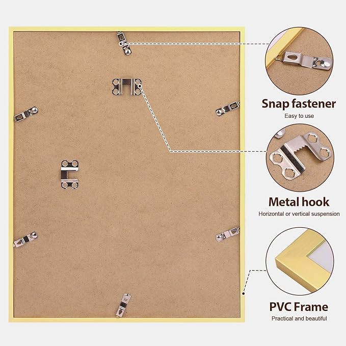 Fixwal 11x14 Picture Frame Set of 6 with Shatter Resistant Plastic Glass, Thin Border and Light Weight Photo Frames for Wall, Gift for Mother's Day, Father's Day, Graduation, Gold