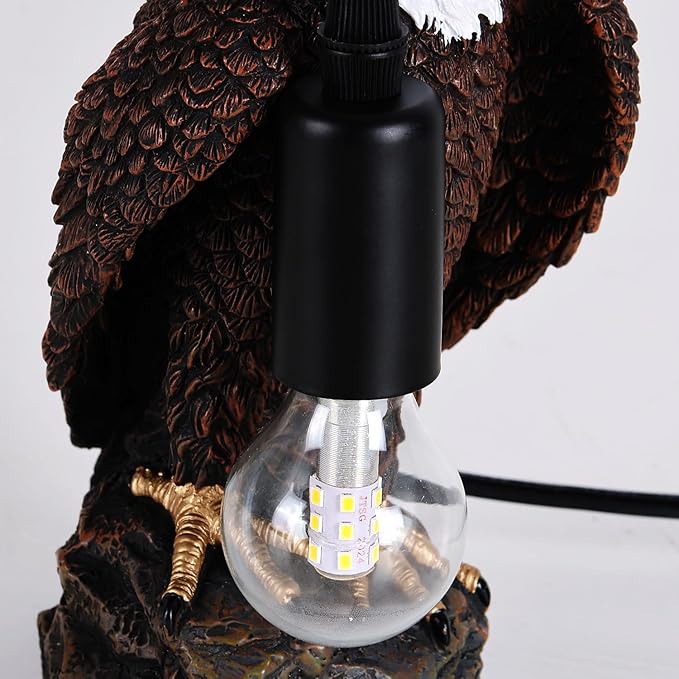 Jorunhe Bird Table Lamp - Resin American Eagle Night Light with E12 Bulb, Crow Table Lamp for Bedroom, Living Room, Cafe, Office Home Decor 7.9" Height