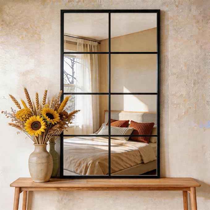 DUMOS Wall Mirror 16" x 32", Rectangle Window Pane Decorative Mirror, Metal Framed Wall Mounted Mirror for Bathroom, Bedroom, Entryway, 1 Pack