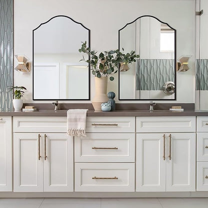 Black Scalloped Mirror for Bathroom, 36"x24" Arched Entryway Mirrors for Wall with Modern Transitional Metal Frame, Large Bedside Decor
