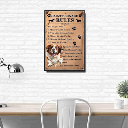Metal Sign Tin Sign Vintage Wall Art Saint Bernard Rules Home Decor for Restaurant 6×8 Inches with Metal Frame