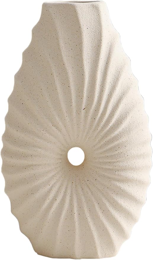 Minimalist Ceramic Flower Vase in Off-White Stoneware – 7.5’’/19cm, Artistic & Stylish Design, Perfect for Small Spaces, Home & Office Decor