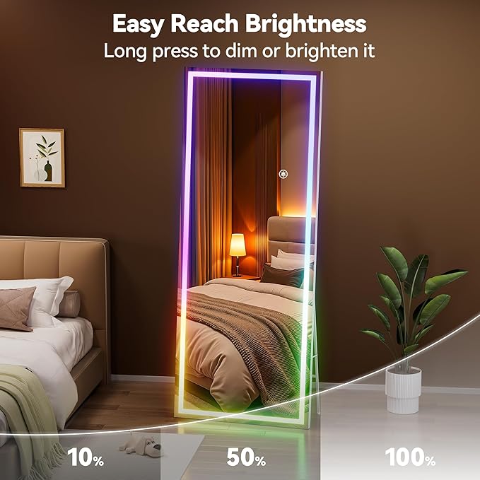 Hasipu 81"x33" LED RGB Bluetooth Home Gym Mirror Full Length with Lights, Wall Mount & Free Standing Full Body Mirror for Bedroom Workout Yoga, Detachable Stand, 7 Color & Brightness Adjustable