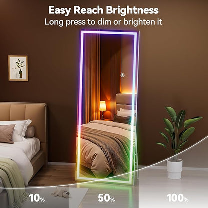 Hasipu 83"x35" LED RGB Bluetooth Home Gym Mirror Full Length with Lights, Wall Mount & Free Standing Full Body Mirror for Bedroom Workout Yoga, Detachable Stand, 7 Color & Brightness Adjustable