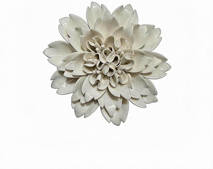 CEUYGT Ceramic Flowers 3D Wall Art Decor Handmade 3D Wall Art Hanging Sculpture for Living Room Bedroom White Peony 4.72"