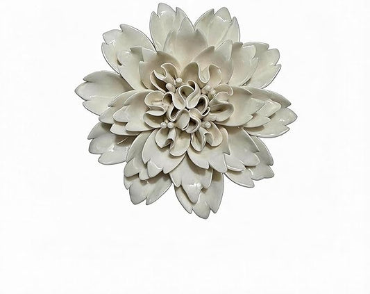 CEUYGT Ceramic Flowers 3D Wall Art Decor Handmade 3D Wall Art Hanging Sculpture for Living Room Bedroom White Peony 4.72"