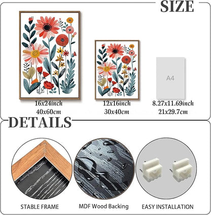 KISSFOX Colorful Wildflower Canvas Wall Art Set Of 3 Flowers Pictures Prints Flowers Printing Floral Watercolors Flower wall Decor Living Room Girls Bedroom Bathroom (Blue Orange, 12"x16" Natural Framed, Framed)