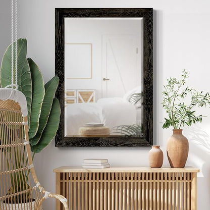 Wexford Home Black Rustic Mirror Rectangular Barnwood Framed Wall Mirror for Home Decor, Vertical or Horizontal Hanging, 41x29