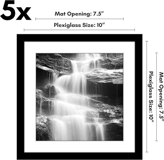 Americanflat 10x10 Picture Frame with Polished Plexiglass - Set of 5 - Use as 8x8 Frame with Mat or Display 10x10 Photo Without Mat - Galleria Collection - Square Frames for Tabletop or Wall - Black