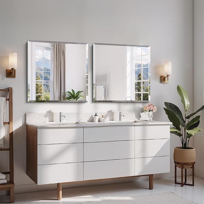 CILIBER Beveled Mirror, 24x24 Square Bathroom Mirrors for Wall, 3mm Tempered Glass Frameless Vanity Mirror Over Sink with Beveled Edge for Bathroom,Bedroom,Living Room and Entryway