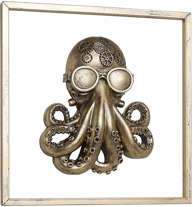 JJALIGHTS Exquisite Resin Animal Head Wall Sculpture (Gift Metal Frame) - octo Imitation Copper Vintage Decor for Living Room, Bedroom & Office | Decorative Wall Hanging Art (Octopus)