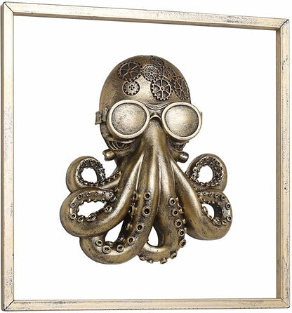 JJALIGHTS Exquisite Resin Animal Head Wall Sculpture (Gift Metal Frame) - octo Imitation Copper Vintage Decor for Living Room, Bedroom & Office | Decorative Wall Hanging Art (Octopus)