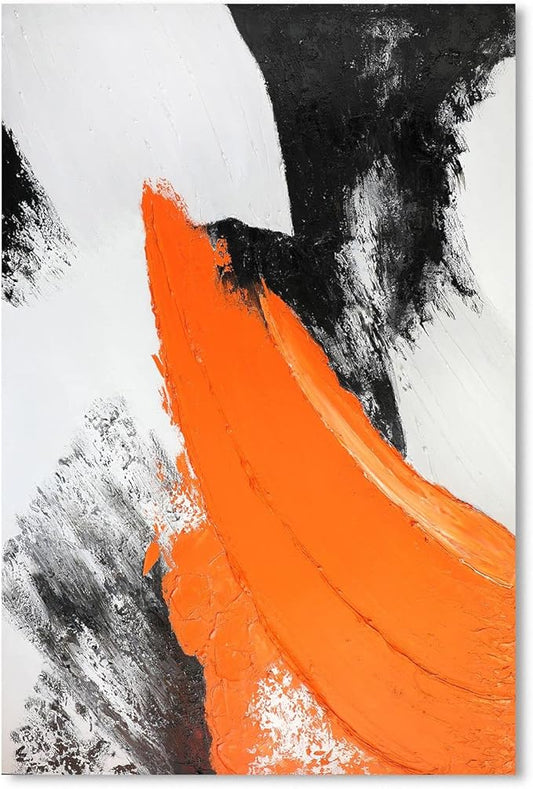 YPY Modern Abstract Canvas Wall Art: Grey Orange Hand Painted Oil Paintings for Wall Decorations, Minimalist Picture Print Poster Extra Large Home Living Room Decor 24 x 36