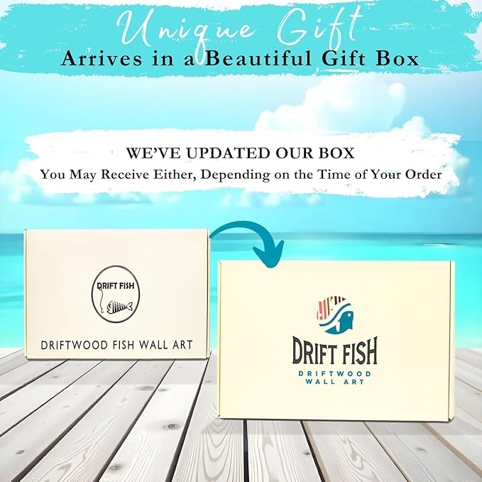 Driftwood Fish Nautical Wall Decor - Handmade Wooden Rustic Coastal Wall Art for Living Room, Bedroom, Office, Bathroom - Ocean Beach Decoration (Crystal)