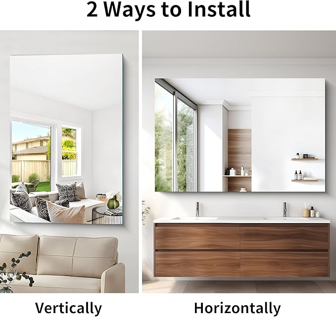 CILIBER Frameless Mirror, 60x40 Mirrors for Wall, Large Bathroom Mirror for Over Sink, Rectangle Frameless Vanity Mirror with Polished Edge, 3mm Tempered Glass, Hangs Horizontally or Vertically