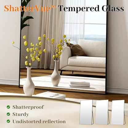 Easly Full Length Mirror with Stand 46"x76" Full Body Mirror Floor Mirror Standing Hanging or Leaning Wall, Wall Mirror with Stand Aluminum Alloy Frame for Living Room Bedroom Cloakroom,Black