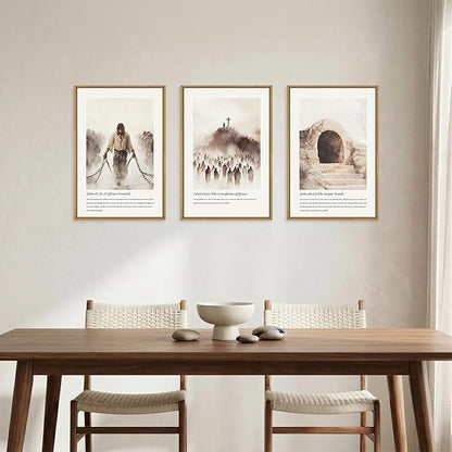 KAIRNE Jesus Christian Framed Canvas Wall Art Set,Neutral Bible Verses Wall Decor,Modern Religious Scripture Art Prints,Christ Cross Empty Tomb Artwork for Living Room,Bedroom,Church,Office-24 x36 x3