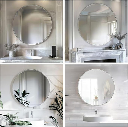Sunniry Silver Circle Mirror, Round Mirror 20 inch, Round Wall Mirrors with Brushed Aluminum Frame, Circle Mirrors for Living Room, Bathroom, Wall, Hallway.