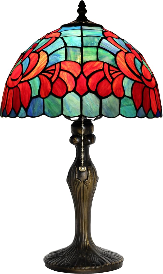 Tiffany Lamp Stained Glass Table Lamp Bedside Reading Lamp 12 x 19” Lotus Style Decorative Lamp for Desk Living Room Bedroom Study Office Light Home Decor Ambient Gift