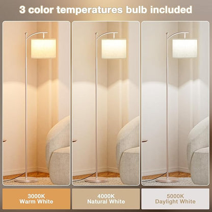 Ambimall 60" Floor Lamp for Living Room with 3 Color Temperatures, Adjustable Beige Shade with Light Gold Pole, Tall Lamp for Bedroom Office Classroom Dorm Room, 9W Bulb Included