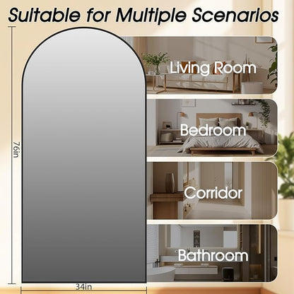 76"x34" Floor Mirror Full Length, Arched Full Length Mirror with Stand, Large Full Body Mirrors for Bedroom Living Room or Cloakroom Black