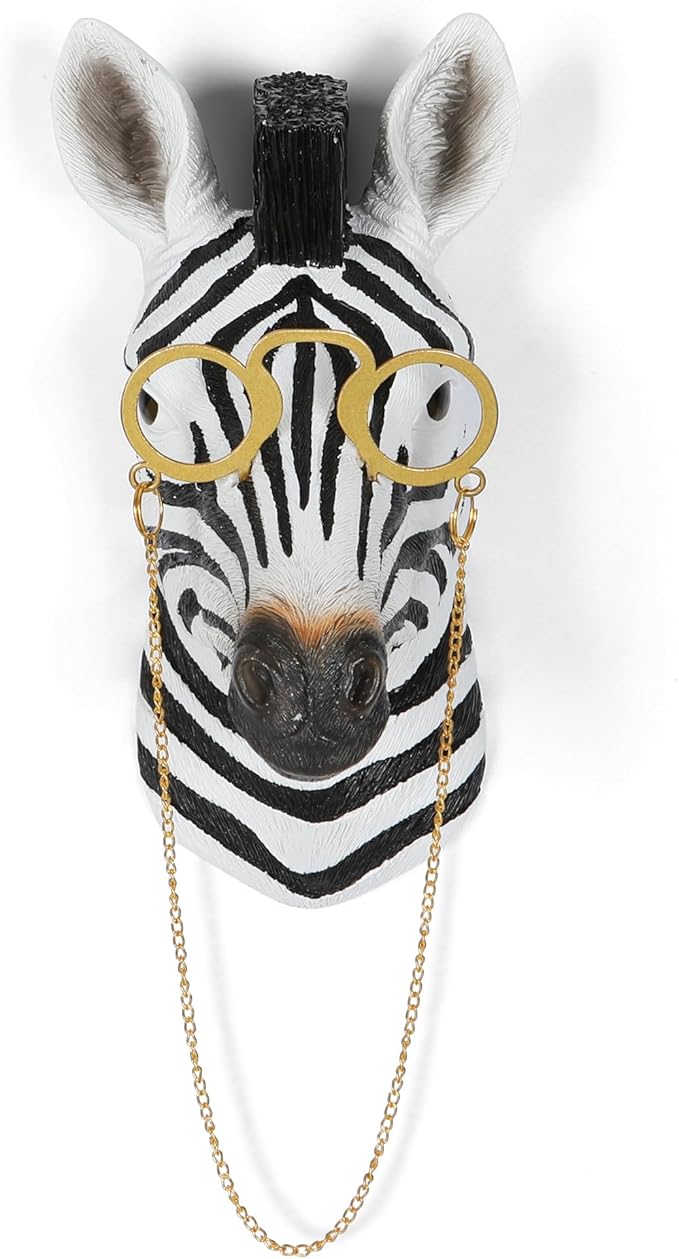 UITWMKTG Simulated Animal Head Wall Decor Colored Animal Sculptures Wall Mount 3D Wall Art Decoration for Home Bedroom Living Room Decor Zebra