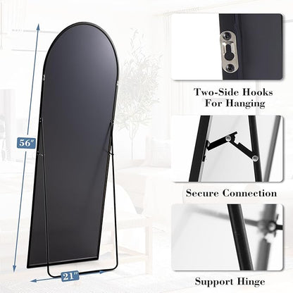 NEWBULIG Arched Mirror Full Length, 56"x15" Body Wall Mirrors with Shatter-Proof Glass, Upgraded Floor Standing Mirror, Hanging or Leaning, with Stand Aluminum Alloy Frame for Home Decor, Black