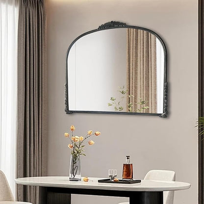 OUSHUAI Black Vintage Wall Mirror,Antique Wide Mirror Decor,Arched Big Mirror for Entryway/Bathroom/Fireplace 37"X29"