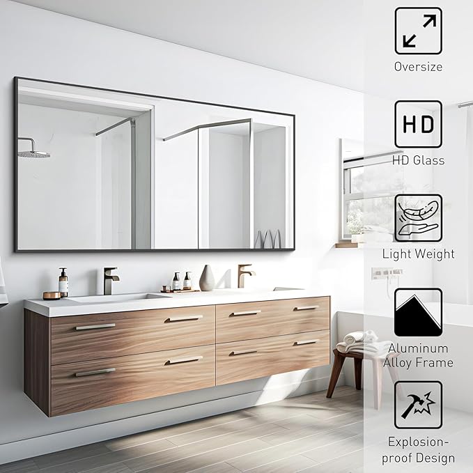 COFENY Black Bathroom Mirror for Wall, 30x50 Inch Rectangle Mirrors with Metal Frame, Modern Vanity Wall Mirror Decor for Bathroom Living Room, Entryway Hangs Horizontal or Vertical