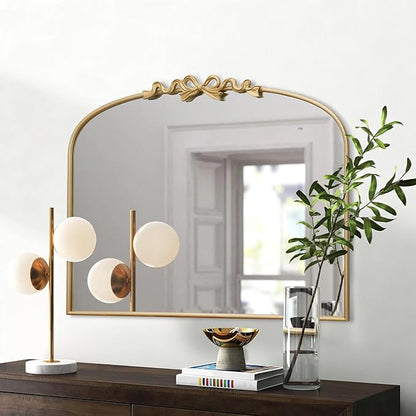 Besdomus Antique Arched Large Mirror: 36"x29" Gold Bow Vintage Wall Mounted Mirror - Baroque Traditional Ornate for Fireplace/Bathroom/Living Room - Home Decor for HFashion-Conscious