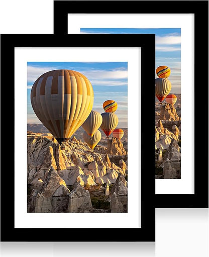 iRahmen 10x14 Picture Frame Set of 2 with Tempered Glass, Black Wood Photo Frames Display 8x12 Picture with Mat or 10 x 14 Without Mat for Horizontal or Vertical Wall Mounting
