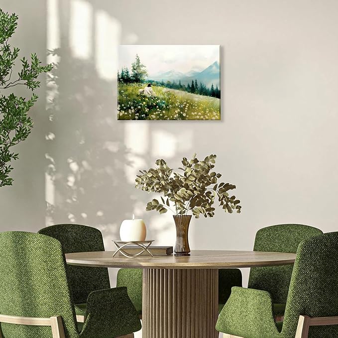 Jesus Shepherding The Sheep Canvas Framed Wall Art, Christianity And Lamb Wall Art, Christian Jesus Lamb Art Prints, Bible Story Paintings，Wall Decor for Bedroom, Living Room, Office Ready to Hang 12x16 Inches.