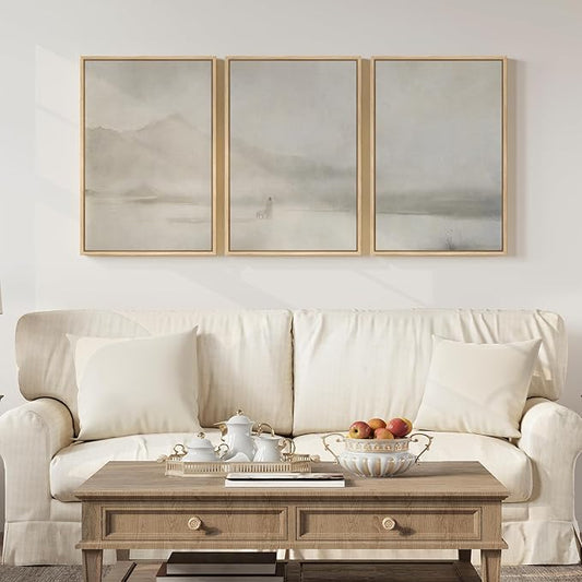Framed Christian Wall Art Set of 3, Jesus Leaves the 99 Sheep Framed Canvas Prints, Neutral Beige Minimalist Scripture Artwork for Living Room Bedroom Prayer Room Office, 16x24 Inch