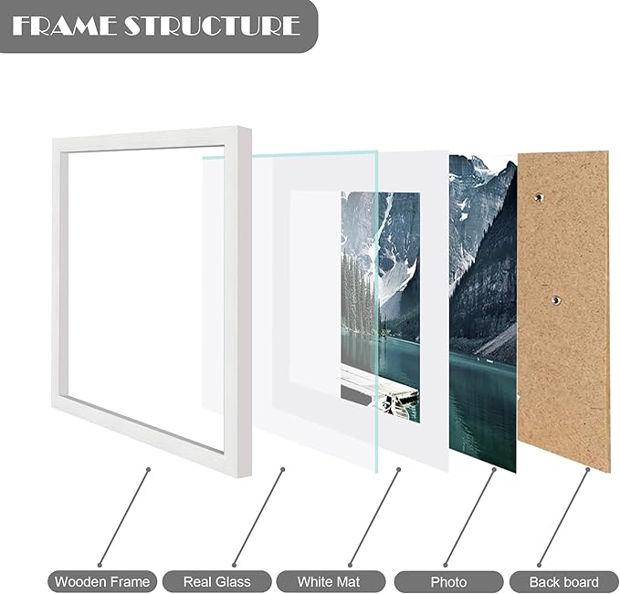 Hongkee 11x14 Picture Frames set of 3, Made of Glass and White Wooden Photo frame - Displays 8x10 Picture with Mat or 11 x 14 Poster without Mat, Wall Collage Frame set